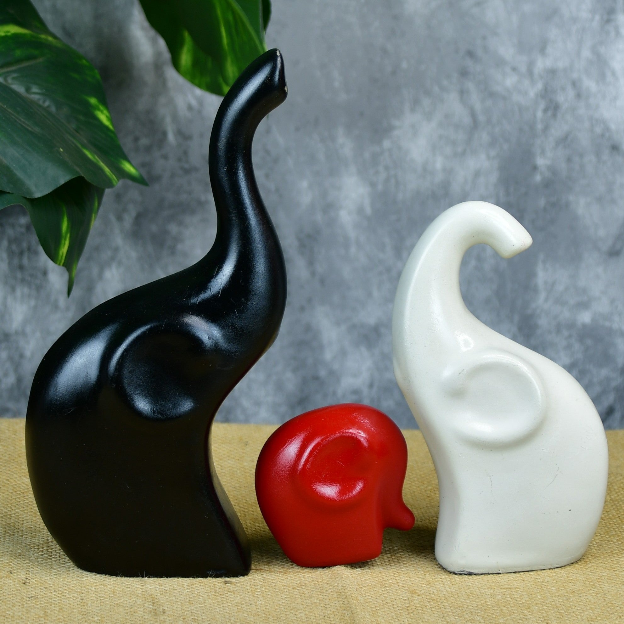 MAYII tabletop elephant home decor accents in black white and red ceramic statues