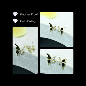 MAYII Black Butterfly Crystal Gold Stainless Steel Earrings - One Size - Mayii - Mayii