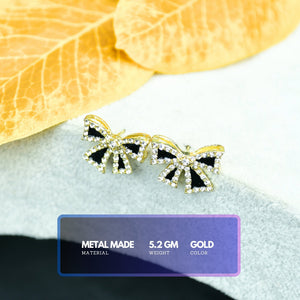 MAYII – Black Gold Stainless Steel Ribbon Earrings – One Size - Mayii - Mayii