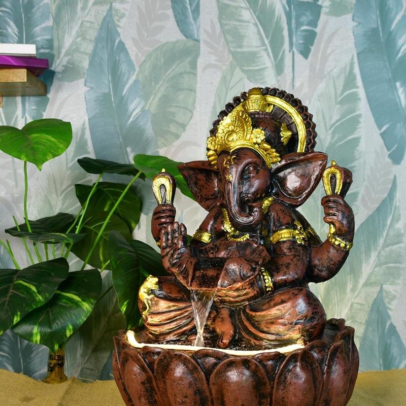 Mayii Brown Ganesha Water Fountain – Elegant Ganesha Sitting Waterfall for Spiritual Home Decor & Gifts - MAYII - Mayii