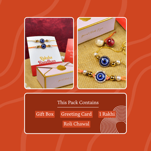 Mayii Exquisite Evil Eye Rakhi Pack of 2 with Roli Chawal and Greeting card combo for Raksha Bandhan and Gifting - Mayii - Mayii