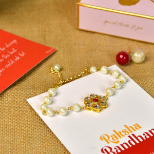 Mayii Exquisite Pearl Rakhi Pack of 1 with Roli Chawal and Greeting card combo for Raksha Bandhan and Gifting - Mayii - Mayii