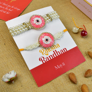 Mayii Exquisite Pink Circle Rakhi Pack of 2 with Roli Chawal and Greeting card combo for Raksha Bandhan and Gifting - Mayii - Mayii