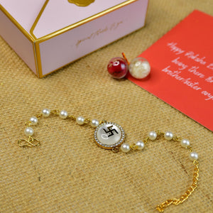 Mayii Exquisite Swastik Rakhi Pack of 1 with Roli Chawal and Greeting card combo for Raksha Bandhan and Gifting - Mayii - Mayii