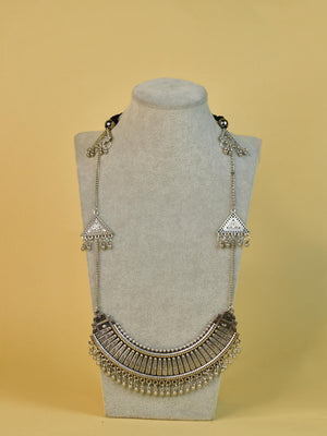 Mayii German Silver Long Choker: Triangles & Chain - Mayii - Mayii