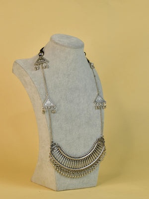 Mayii German Silver Long Choker: Triangles & Chain - Mayii - Mayii