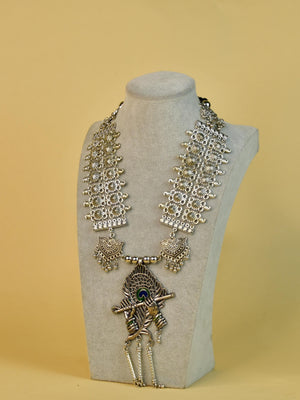 Mayii German Silver Necklace: Krishna Flute & Mor Pankh Design - Mayii - Mayii