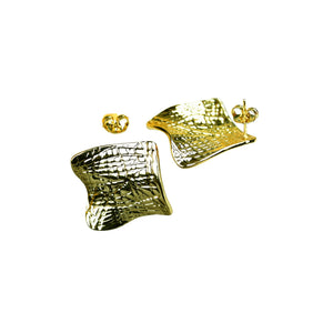 MAYII - Gold Croc Stainless Steel Textured Square Earrings - One Size - Mayii - Mayii