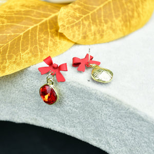MAYII - Gold Red Stainless Steel Crystal Ribbon Earrings - One Size - Mayii - Mayii