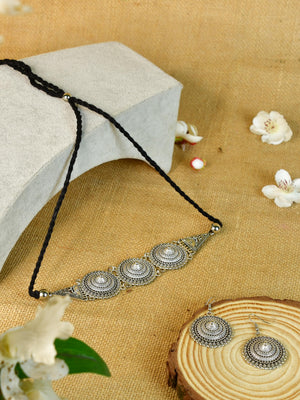 Mayii Handcrafted German Silver Choker: Floral & Triangle Design - Mayii - Mayii