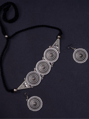 Mayii Handcrafted German Silver Choker: Floral & Triangle Design - Mayii - Mayii