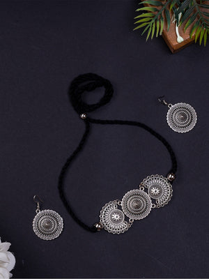 Mayii Handcrafted German Silver Choker: Triple Floral Design - Mayii - Mayii
