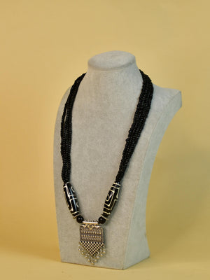Mayii Handcrafted German Silver Necklace: Black Bead Pendant - Mayii - Mayii