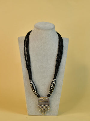 Mayii Handcrafted German Silver Necklace: Black Bead Pendant - Mayii - Mayii