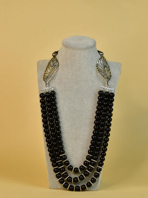 Mayii Handcrafted German Silver Necklace: Leaf Design with Beads - Mayii - Mayii