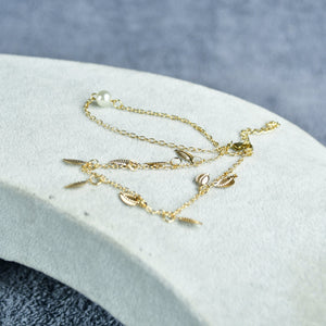 MAYII Leaf Chained Anklet - Gold - Stainless Steel - One Size - Mayii - Mayii