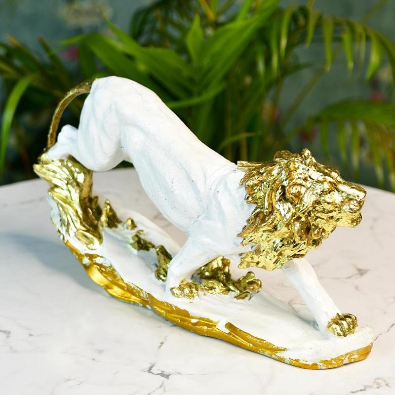 MAYII modern lion centerpiece for living room in white and gold tabletop sculpture