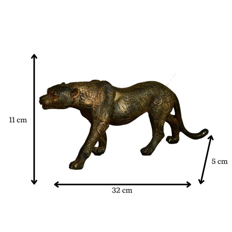 Elegant panther figurine for home in bronze finish with intricate carvings by MAYII, tabletop decor