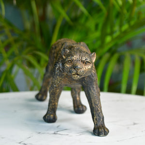 MAYII elegant panther figurine for home in bronze finish displayed on white marble table