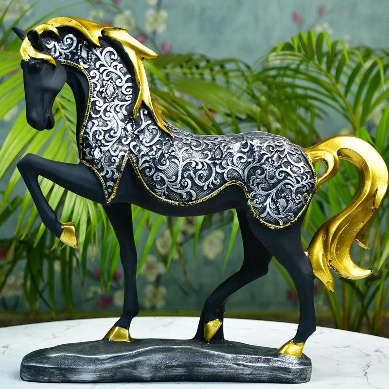 MAYII tabletop decorative horse sculpture for home with black body and gold accents on mane and tail