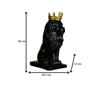 MAYII luxury lion showpiece decor in black with gold crown tabletop sculpture measuring 28 cm tall