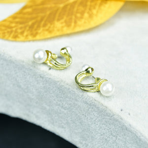 MAYII 2 Beads Crescent Gold Stainless Steel Earrings - One Size - Mayii - Mayii