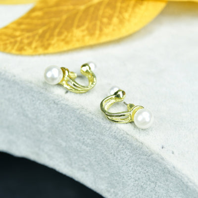 MAYII  2 Beads Crescent Gold Stainless Steel Earrings -One Size