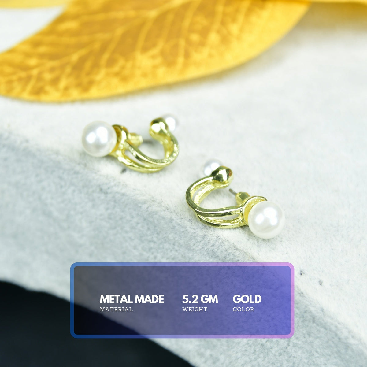 MAYII 2 Beads Crescent Gold Stainless Steel Earrings - One Size - Mayii - Mayii