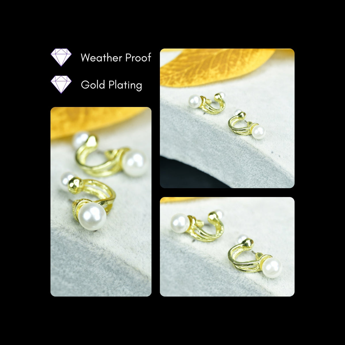 MAYII 2 Beads Crescent Gold Stainless Steel Earrings - One Size - Mayii - Mayii