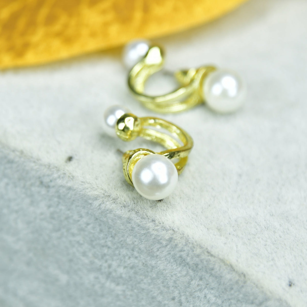 MAYII 2 Beads Crescent Gold Stainless Steel Earrings - One Size - Mayii - Mayii