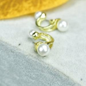 MAYII 2 Beads Crescent Gold Stainless Steel Earrings - One Size - Mayii - Mayii