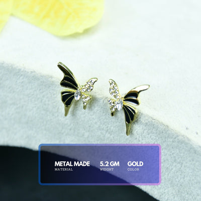 MAYII Black Butterfly Crystal Gold Stainless Steel  Earrings -One Size