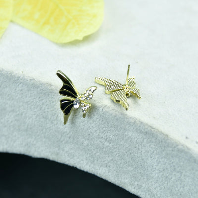 MAYII Black Butterfly Crystal Gold Stainless Steel  Earrings -One Size