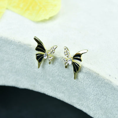 MAYII Black Butterfly Crystal Gold Stainless Steel  Earrings -One Size