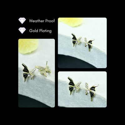 MAYII Black Butterfly Crystal Gold Stainless Steel  Earrings -One Size image 4