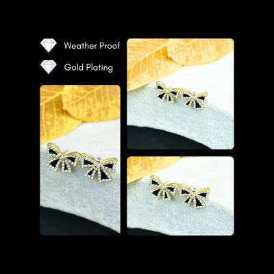 MAYII  – Black Gold Stainless Steel Ribbon Earrings – One Size image 4