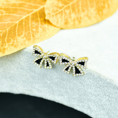 MAYII  – Black Gold Stainless Steel Ribbon Earrings – One Size