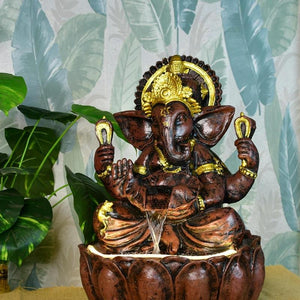 Mayii Brown Ganesha Water Fountain – Elegant Ganesha Sitting Waterfall for Spiritual Home Decor & Gifts - MAYII - Mayii