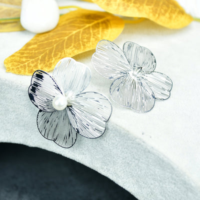 MAYII  Centre Bead Flower Gold Stainless Steel Earrings -One Size