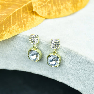 MAYII  Crystal on Crystal Gold Stainless Steel Earrings -One Size