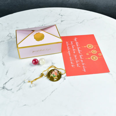 Mayii Exquisite Bhai Behen Rakhi Pack of 1 with Roli Chawal and Greeting card combo for Raksha Bandhan and Gifting