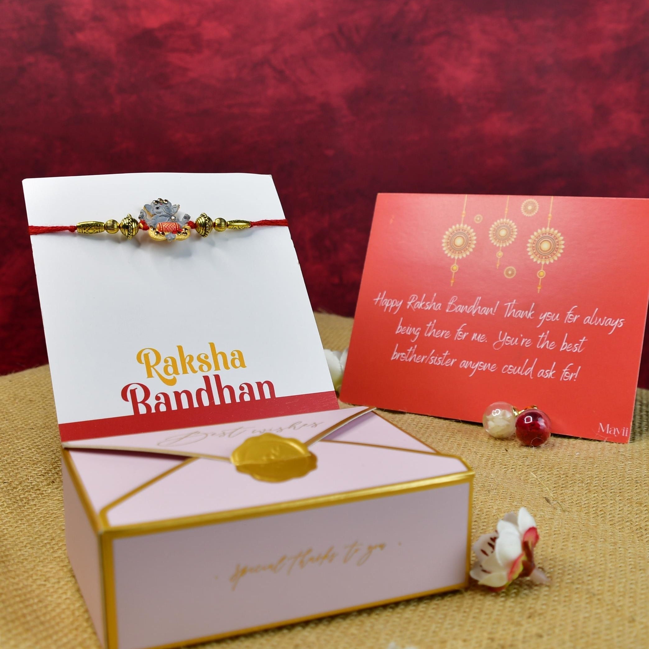 Mayii Exquisite Grey Ganesha Rakhi Pack of 1 with Roli Chawal and Greeting card combo for Raksha Bandhan and Gifting - Mayii - Mayii
