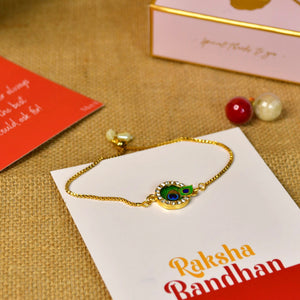 Mayii Exquisite Peacock Rakhi Pack of 1 with Roli Chawal and Greeting card combo for Raksha Bandhan and Gifting - Mayii - Mayii
