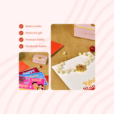 Mayii Exquisite Pearl Rakhi Pack of 1 with Roli Chawal and Greeting card combo for Raksha Bandhan and Gifting image 4