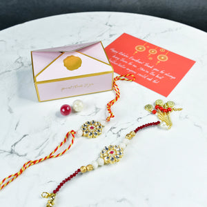 Mayii Exquisite Red Centre Flower Rakhi Pack of 2 with Roli Chawal and Greeting card combo for Raksha Bandhan and Gifting - Mayii - Mayii