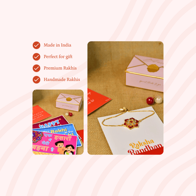 Mayii Exquisite Red Flower Rakhi Pack of 1 with Roli Chawal and Greeting card combo for Raksha Bandhan and Gifting image 4