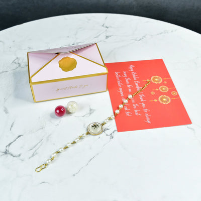 Mayii Exquisite Swastik Rakhi Pack of 1 with Roli Chawal and Greeting card combo for Raksha Bandhan and Gifting