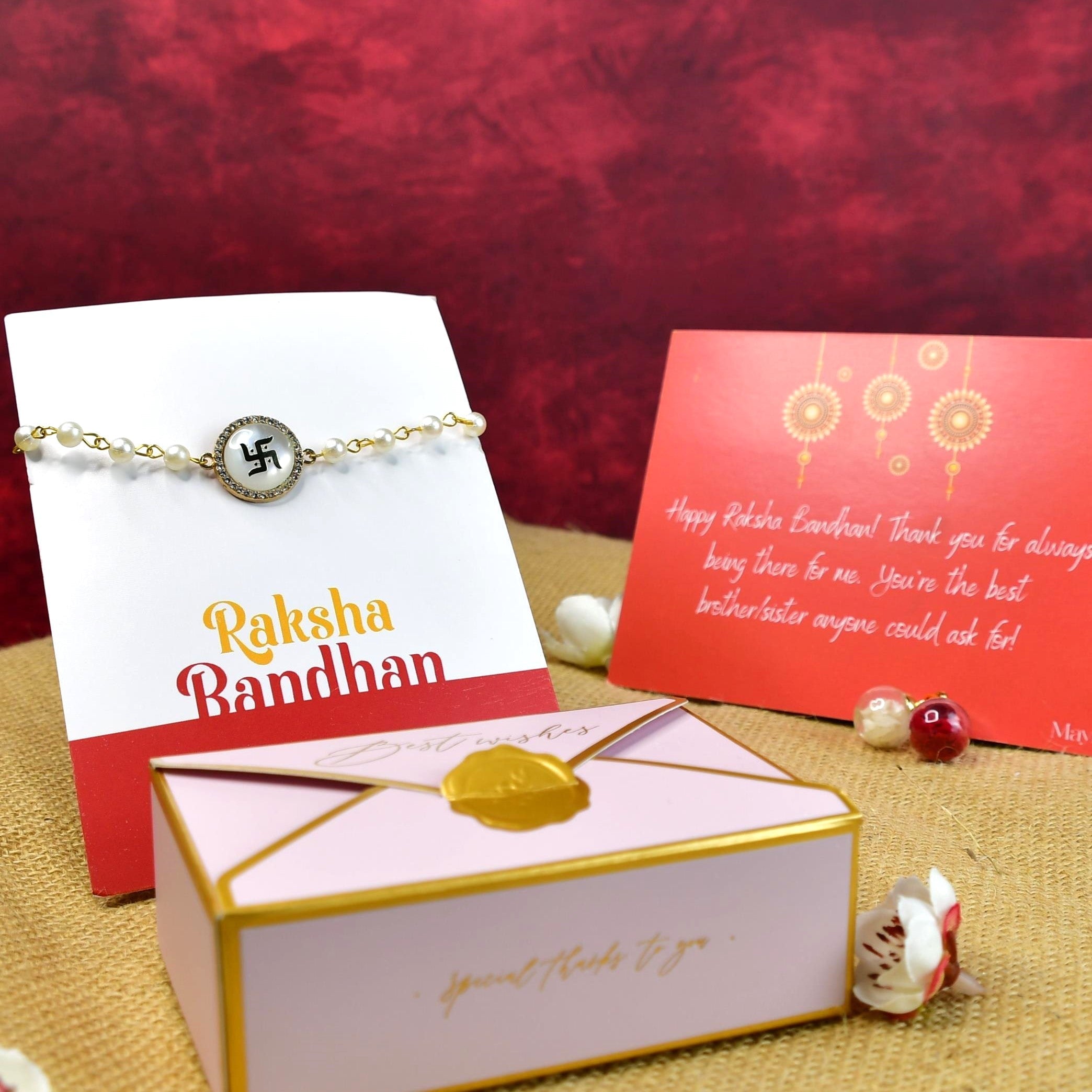 Mayii Exquisite Swastik Rakhi Pack of 1 with Roli Chawal and Greeting card combo for Raksha Bandhan and Gifting - Mayii - Mayii