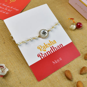Mayii Exquisite Swastik Rakhi Pack of 1 with Roli Chawal and Greeting card combo for Raksha Bandhan and Gifting - Mayii - Mayii