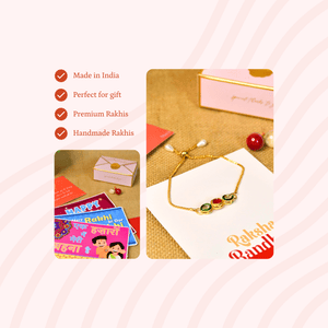 Mayii Exquisite Tri Red Green Rakhi Pack of 1 with Roli Chawal and Greeting card combo for Raksha Bandhan and Gifting - Mayii - Mayii